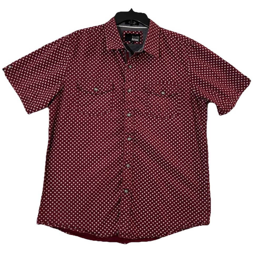 Eighth Avenue Men's Large Maroon Button Down‎ Short Sleeve Shirt